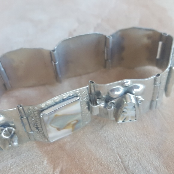 Silver bracelet mother of pearl jewelry vintage - Picture 3 of 8